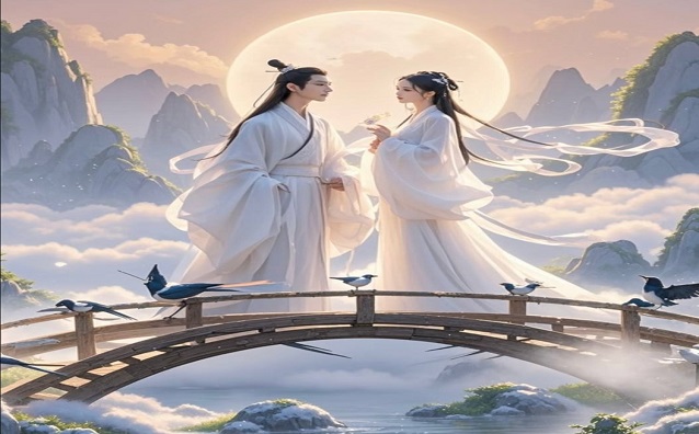 七夕浪漫七夕主题图1：牛郎织女鹊桥相会